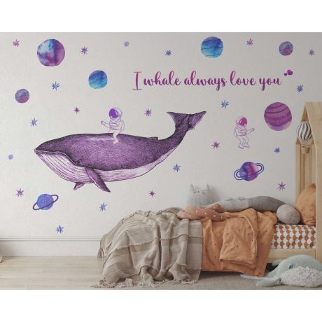Kids Room Whales Astronaut, Plants Stars Watercolor Wall Stickers