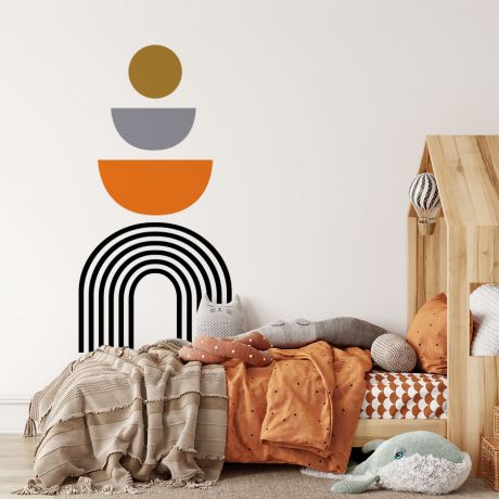 3 Colour Half Circle & Polka Dot Abstract Boho Wall Stickers