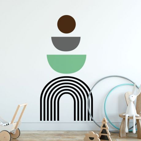 3 Colour Half Circle & Polka Dot Abstract Boho Wall Stickers