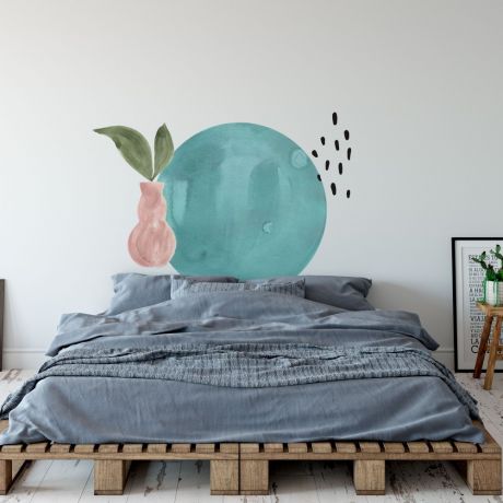 Boho Watercolor Abstract Dots Pot & Full Circle Decal, Wall Sticker, Abstract Decal, Boho Wall Decal, Home Decor Boho, Wall Decor, Pot decal