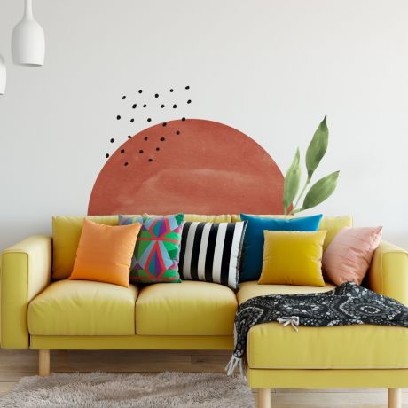 Boho Half Circle and Dots Abstract Decal, Watercolor Boho Home Decor, Wall Sticker, Colourful Half Circle Decal, Home Decor Boho, Wall Decal