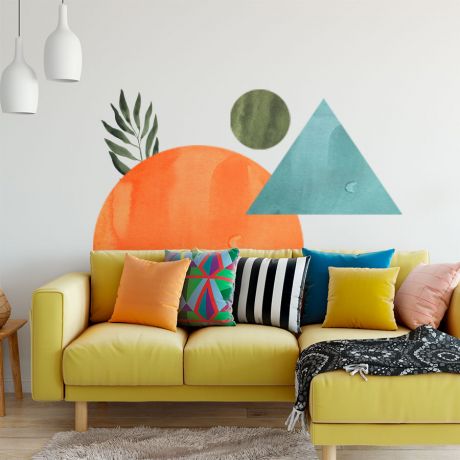 Watercolor Boho Sun with Triangle and Half Circle Decal, Abstract Wall Decal, Boho Wall Stickers, Boho Wall Decal, Home Decor, Wall Decals