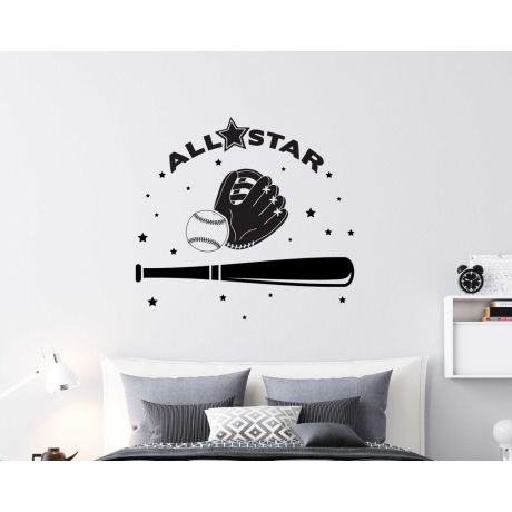 All Star Baseball Wall Stickers For Boys Room Wall Decor, Best Baseball Decals