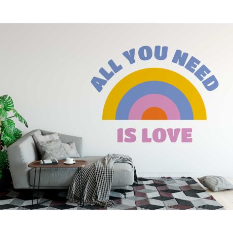 All You Need Is Love Quotes With Rainbow Wall Stickers For Kids Bedroom Decoration