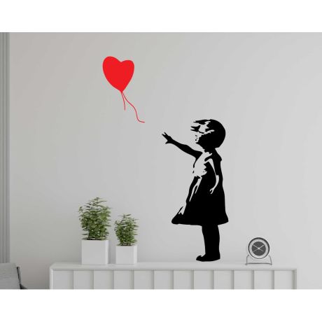 Banksy Girl With Flying Red Heart Balloon Wall Sticker For Kids Room Decoration