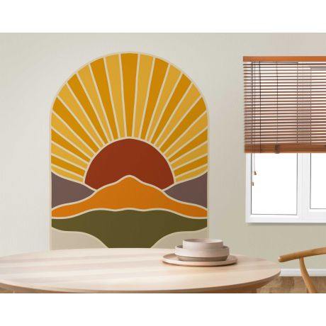 Best Beautiful Sunrise Colorful Mountain Arch Boho Wall Stickers