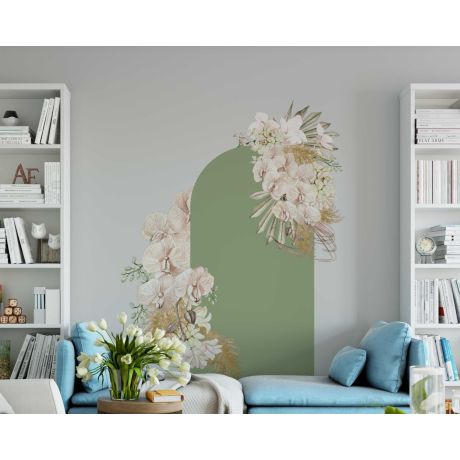Beautiful Arch With Floral Vinyl Wall Decals For Bedroom Decoration