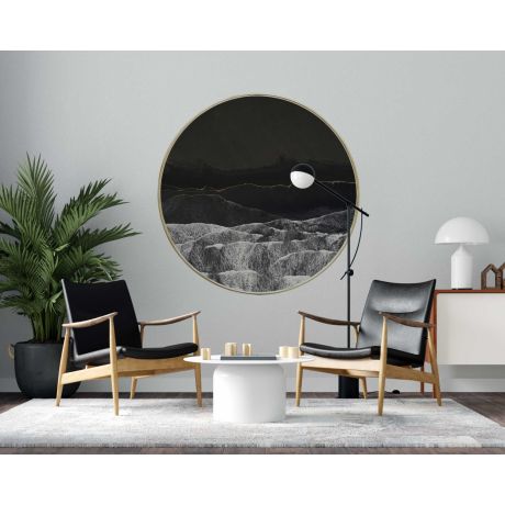 Beautiful Black Sand Beach Waves Circle Wall Stickers for Bedroom Decor 