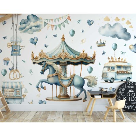 Beautiful Carousel With Horse And Van Carnival Wall Decals For Kids Room Decoration