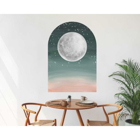 Beautiful Moon With Watercolor Arch Vinyl Wall Stickers For Bedroom Decor