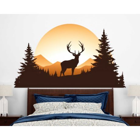 Best Beautiful Reindeer Silhouette In Forest Vinyl Wall Stickers