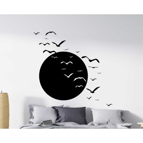 Best Beautiful Sun With Flying Birds Vinyl Wall Decals For Living Room Decor