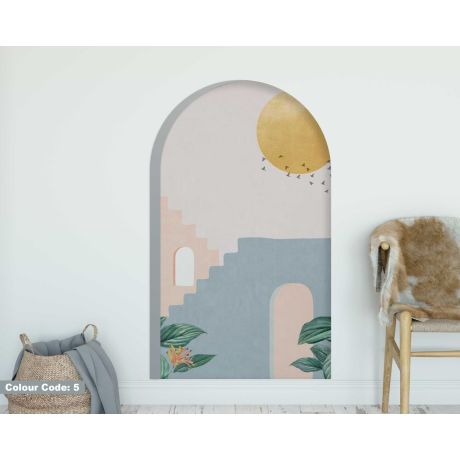 Minimalist Stairs And Sun Design Modern Arch Wall Sticker For Home Decor