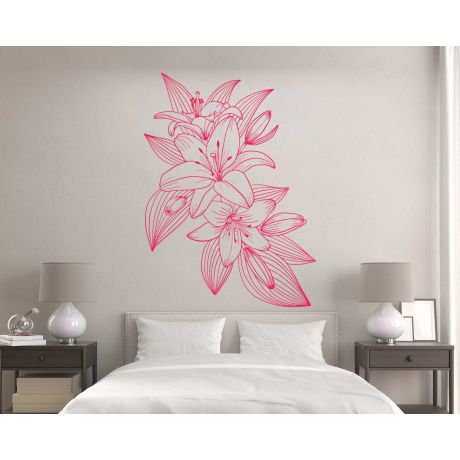 Beautiful Lily Flowers And Leaves Outline Wall Decals For Bedroom Decor
