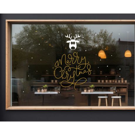 Reindeer face With Merry Christmas Glass Window Door Decorative Stickers