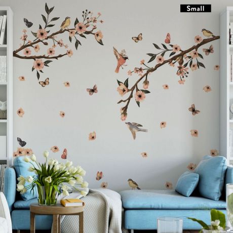 Birds Wall Stickers, Floral Wall Decals, Large Tree decals, Huge Tree Decal Nursery with Birds, Kids Wall Mural Removable Vinyl Wall Sticker