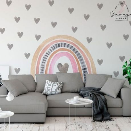 Boho Heart and Rainbow Wall Stickers, Wall Decor, Boho Rainbow Decal for Kids Room, Boho Heart Stickers, Removable Wall Sticker, Boho Decals