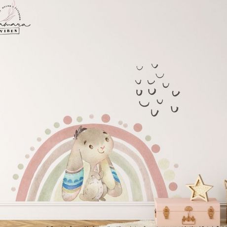Boho Rainbow and Animal Wall Stickers, Boho Decals for Kids Room, Girls Bedroom Rainbow Wall Stickers, Removable Wall Decal, Home decoration