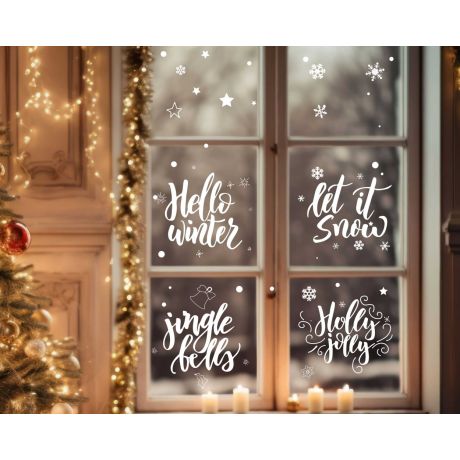 Celebrate Hello Winter, Lets It Snow, Jingle Bells, Holly Jolly Christmas Stickers For Glass Window Decoration