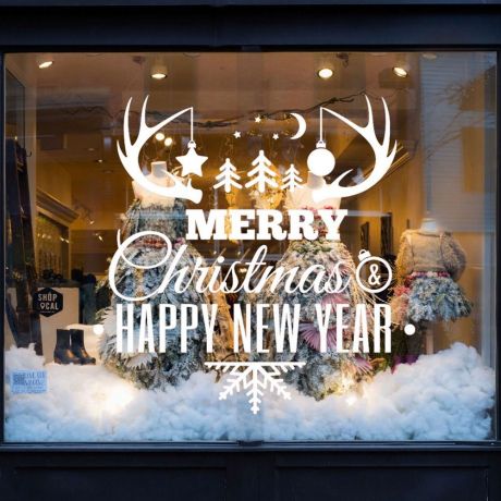 Christmas Decals For Shop Front Glass, Customised Color Decals, Christmas Decoration, Glass Decals, Happy New Year Wall Sticker, Shop Decor