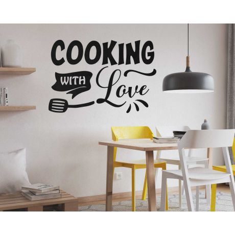 Kitchen Wall Decals Quote "Cooking with Love" Wall Art Stickers 