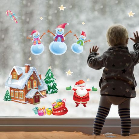 Christmas Decor Window Stickers, Christmas Tree Decor Window Decal for merry Christmas