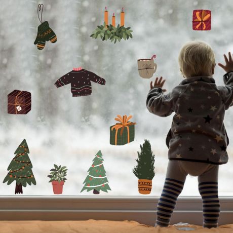Christmas Decor Window Stickers, Christmas Tree Decor Window Decal for Christmas window decorations