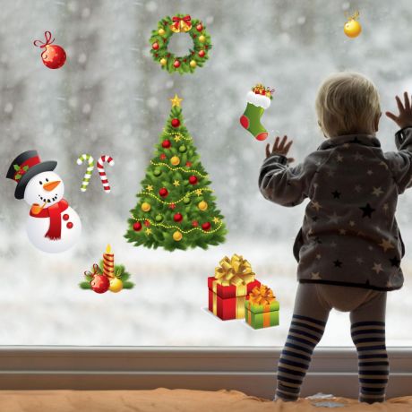 Christmas Decor Window Stickers, Christmas Tree Decor Window Decal for Christmas Home Decoration