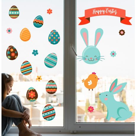 Easter Bunny Window Stickers for Window Decoration, Easter Egg Stickers