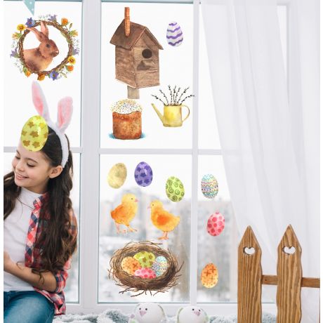 Easter Egg Nest Window Stickers, Easter Eggs Window decor,Easter Bunny Window Decoration