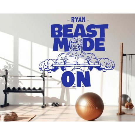 Custom Name With Beast Mode On Gym Quotes Wall Stickers, Motivational Quotes Gym Wall Decor