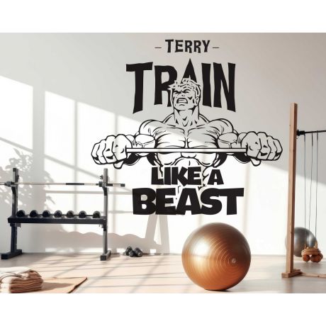 Custom Name With Train Like A Beast Gym Quotes Wall Decor, Wall Quotes for gym Decoration
