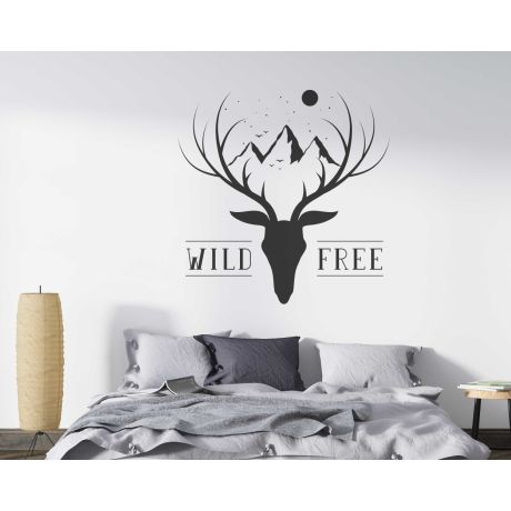 Deer Head With Wild Free Quotes Wall Decals For Room Decoration