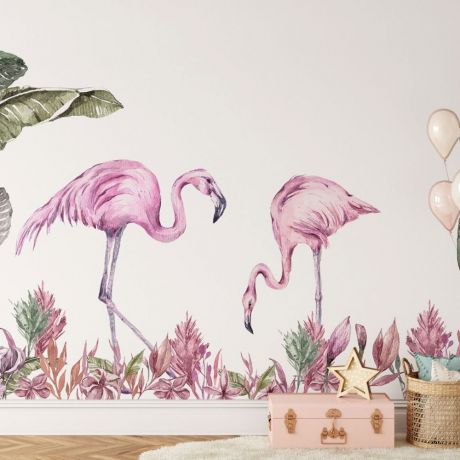 Tropical Flamingo Wall Stickers, Pink Flamingo Wall Decals, Wall Murals, Flamingo Patterns, Flamingo Decor,Watercolour Flamingo Wall Sticker