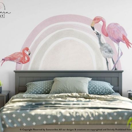 Flamingo Wall Decal, Boho Rainbow Wall Stickers, Girls Bedroom Rainbow Wall Stickers, Home Decor, Rainbow and Flamingo Birds Wall Stickers