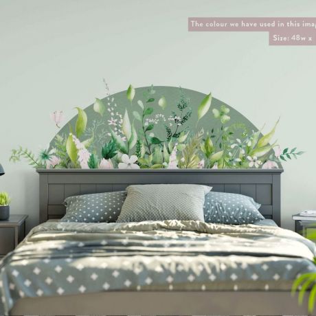 Floral Leaves Headboard Stickers, Tropical Floral Leaves Headboard Decals, Bed Arch Headboard Stickers, Bedroom Decoration, Sun Wall Decal