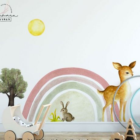 Boho Animal Wall Stickers, Boho Rainbow Wall Decal for Kids Room, Girl Bedroom Rainbow Wall Stickers, Nursery Decoration, Home Decorations