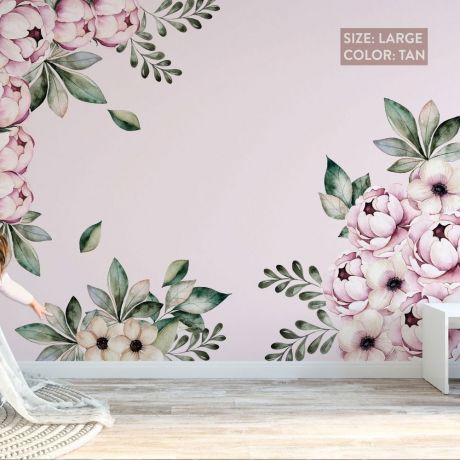 Winter Floral Watercolour Flowers Wall Sticker, Bedroom Spring Hanging  Flowers Wall Stickers, Antique Floral Garden Décor Girls Baby Room