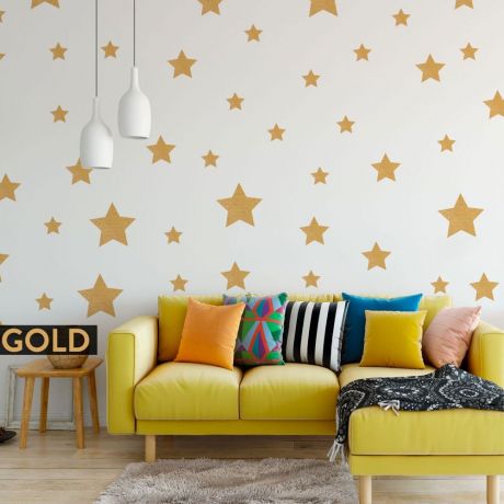 Gold Stars Wall Stickers, Wall Decals Pack, Peel and Stick Confetti, Cute Metallic Star, Kid Decal Art Nursery Bedroom Vinyl Home Decoration
