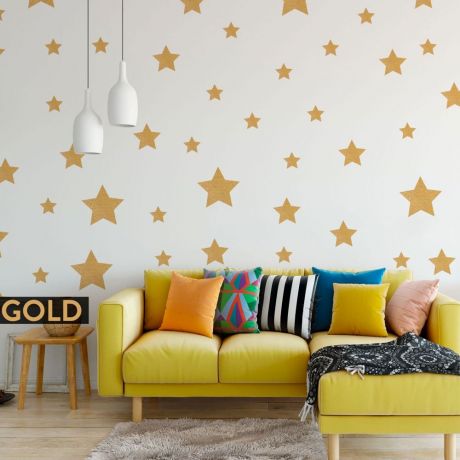 Gold Stars Wall Stickers, Wall Decals Pack, Peel and Stick Confetti, Cute Metallic Star, Kid Decal Art Nursery Bedroom Vinyl Home Decoration