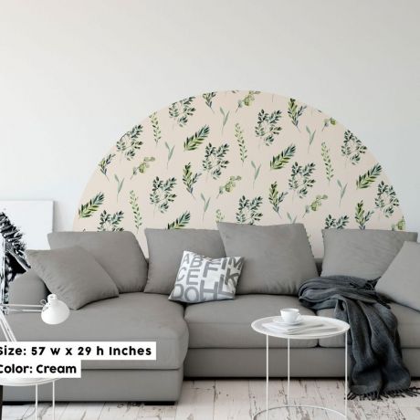 Half Circle Bedroom Headboard, Nursery Room Decor, Floral Leaves Wall Stickers, Vinyl Sticker, Half Sun Kids Room Sun Vinyl Decoration
