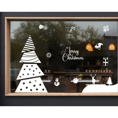 Best Merry Christmas Trees Silhouettes Vinyl Stickers for Shop Window Glass Decoration