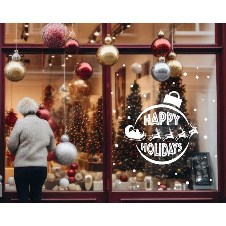 Happy Holidays Shop Glass Window Door Decorative Stickers