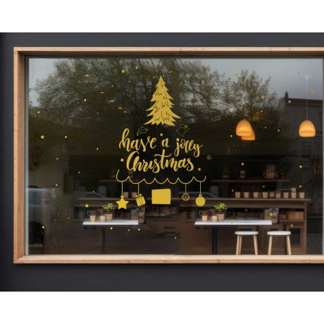 Have A Jolly Christmas Tree Decals For Shop Window Glass Decoration