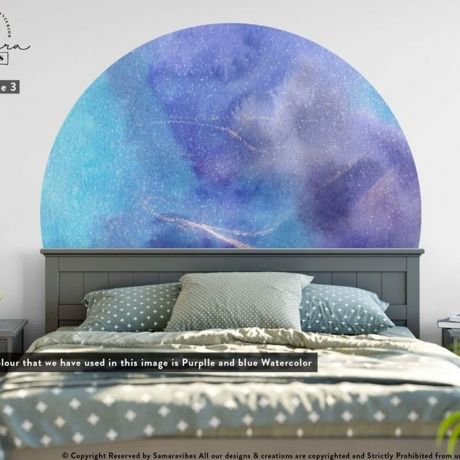 Headboard wall stickers, Watercolor Circle Wall stickers, Geometric, Abstract Wall Art, Removable Wall Sticker Abstract Style Digital Print
