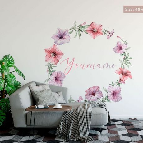 Hibiscus Flowers Wall Stickers, Hibiscus Decals, Flower Decal, Custom Name Hibiscus Flower Wall Art, Personalised Name Vinyl Stickers Decor