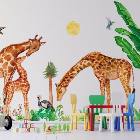 Kids Room Giraffe Wall Sticker, Giraffe Kids Wall Decal Peel and Stick, Giraffe Baby Wall Murals, Nursery Animal Decal, Watercolour Sticker