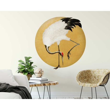 Japanese Crane Bird Circle Wall Stickers for Bedroom Decor