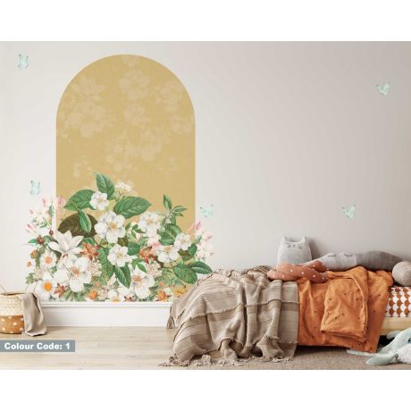 Beautiful Jasmine Flower And Textured Arch Wall Decals For Bedroom Decor