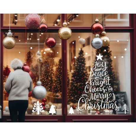 Joy Peace Bright Cheers Merry Christmas Wall Decals For Window Glass Door Decoration